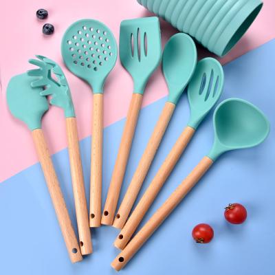 China Yzora Viable Most Popular Nonstick Wood Handle Cooking Silicone Cookware Set Heat Resistance Kitchen Gadgets Tools for sale