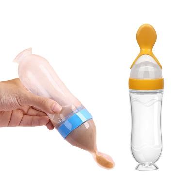 China Everystep 90ML BPA Free Silicone Free Squeeze Baby Nitrosamine Baby Bottle with Spoon Food Rice Cereal Feeder for sale