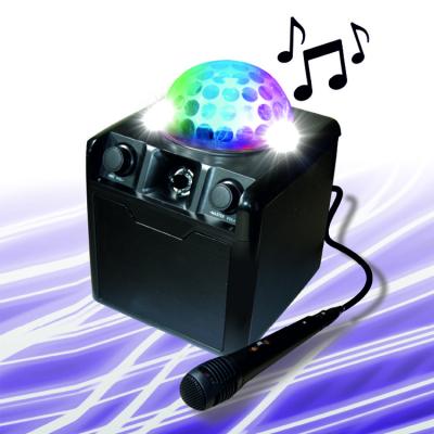 China OEM BT LED Disco Party Karaoke Light Portable 15W Wooden Tooth Light Blue Tooth Blue Speaker With Cable Microphone for sale