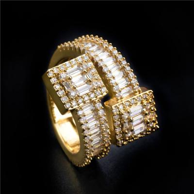 China Nickel Free Gold Plated Micro Inlaid Five Row Full Zircon Hippie Hip Hop Men's Ring Women Rings Rhinestone Diamond Ring for sale