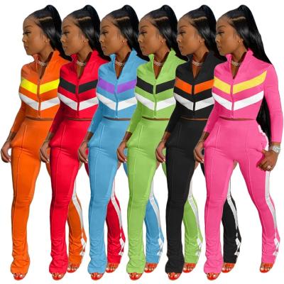 China New Arrival Anti-Static Fashion Drop Women's Two-Piece Outfits Sets Long Sleeve Patchwork Women Casual Tracksuit Set Plus Size for sale