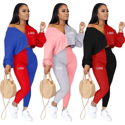 China Breathable Sexy Loose Patchwork Women Clothing Summer 2 Piece Set Plus Size Long Sleeves Casual Sportswear Women Two Piece Outfits for sale