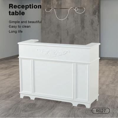 China New Kangmei Convertible Modern Design French Luxury Spa Beauty Spa Wood High Gloss Salon White Small Front Reception Desk For Sale for sale