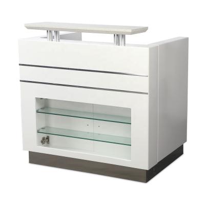 China Hot Selling Cheap Custom Modern Luxury Nail Beauty Spa Wooden Salon Convertible Small Front Reception Desk White With Display for sale