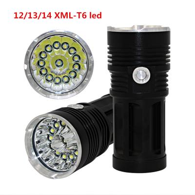 China Brightness 12000 Lumens 12pcs XML T6 LED Camping Flashlight with 4pcs 18650 Rechargeable Batteries 134x58x51mm for sale