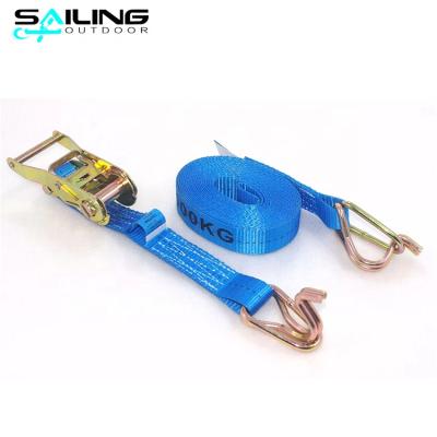 China Polyester 1.5 Inch Ratchet Tie Down Cargo Lashing Strap With Ratchets For 2000kg Load for sale