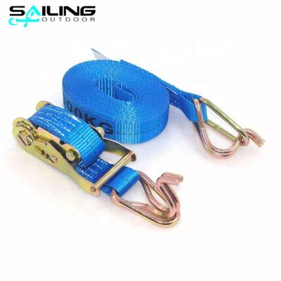 China Polyester 50mm Tent Ratchet Tie Down Cargo Lashing Strap Polyester Webbing Ratchets With Gooseneck Hooks 2 Inch for sale