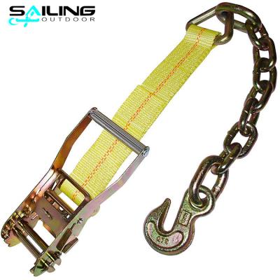 China Polyester Heavy Duty 2 Inch Grunt Ratchet Chain Puller Commercial Cargo Link Tie Down 50mm x 9m 5000kg for sale