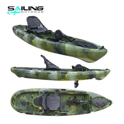 China Relaxing 10ft LLDPE Sit On Top Pedals Fishing Kayak With Thruster Pedal Motor Drive Powered Motorboat Con Pedals Porcelain for sale