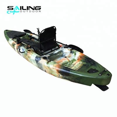 China 12ft Cheap Relax Single Sit On Top Pedal Drive Fishing Boat Kayak With Aluminum Seat And Rudder for sale