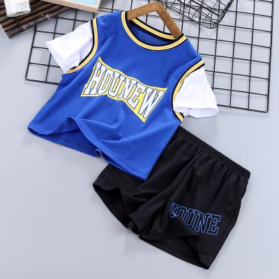 China 2021 new anti-pilling children's sports suit boys' basketball summer uniform clothes big children's shorts short girdle two-piece trend for sale