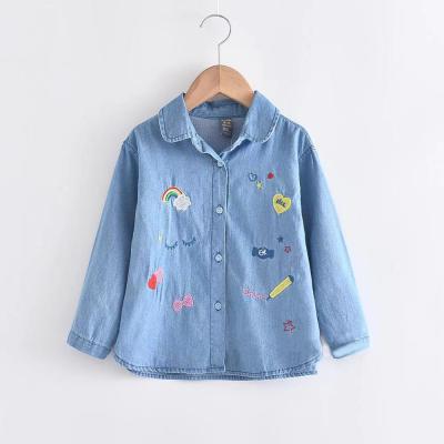 China 2021 children's clothing anti-pilling spring long-sleeved shirt children's cartoon embroidered shirt and autumn new products girls denim for sale