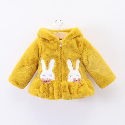 China Anti-wrinkle autumn and winter cute rabbit ears embroidered girls thick and velvet cotton jacket for sale