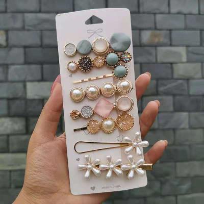 China New Fashion Popular 3-8pcs Set Pearl Hair Clip For Women Korean Hairpin Crystal Hair Barrettes Girl Hair Accessories Geometric Hair Clip for sale