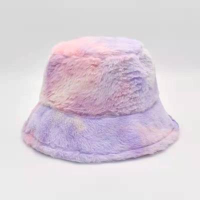 China Lady's Outdoor Picture Winter Holiday Panama Black Solid Thickened Soft Warm Faux Fur Rabbit Bucket Fishing Hat For Women for sale