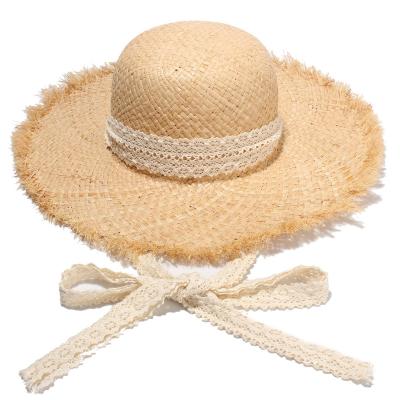 China New Image Flame Small Large Raffia Cool Brim Hat Seaside Straw Hat Lace Handwoven Sun Brim Hat for sale