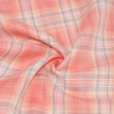 China Pure Bright Pink Color Plaid Check Cut Pieces Women Shirt Dress Fabric 65gsm Soft Lightweight Dyed Voile 100 Cotton Yarn Woven Fabric for sale