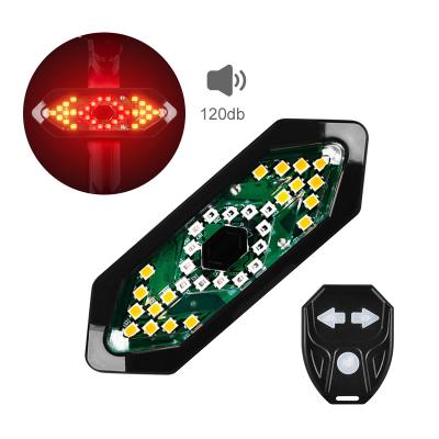 China 2021 Aluminum Alloy+ABS 5 Led Outdoor Waterproof 4 Modes In 1 USB Wireless Remote Control Rechargeable Safety Speaker Bicycle Warning Light for sale