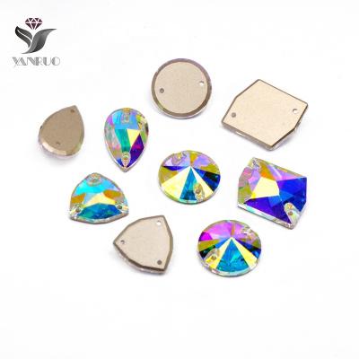 China Flatback Yanruo ab color sew on Crystal Sewing Rhinestone Crystal Flat back glass rhinestone for dresses for sale