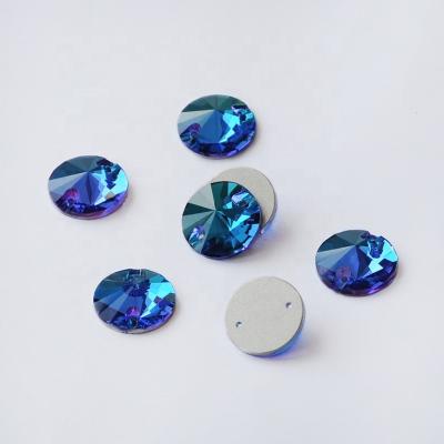 China Luxury Rhinestones Rivoli Crystal Flatback Sew On Crystal Rhinestones Blue Color Glass Zircon Flatback Sew In Beads Applique For Dresses for sale