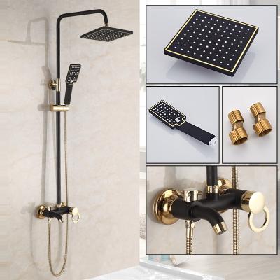 China With Slide Bar Bathroom Shower Set Wall Mounted Brass Shower Mixer Matt Black Gold Rainfall For Shower Set for sale