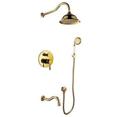 China Without Slide Bar Gold Wall Shower Set For Bathroom Luxury Brass Concealed Rain Mixer Shower Set Rainfall Shower Set System for sale