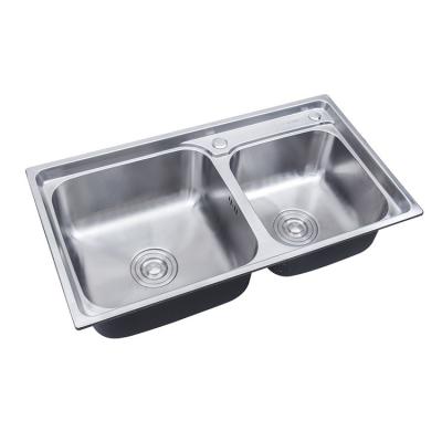 China Without Faucet Gowin 7843 Cambodia Indonesia Stainless Steel Double Bowl Pressed stainless steel kitchen sink for sale