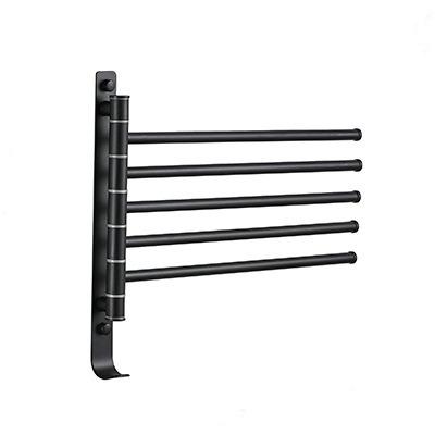 China Heater Multifunction Black Matte Towel Storage Rack  Wall Mounted 180 degree Rotation Towel Storage Rail Multiple Rod Towel Rack for sale