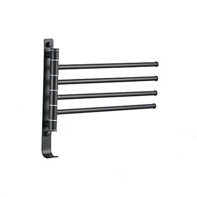 China Fashion Portable Swivel SUS304 Black Color Folding Towel Rack 4 Rods Rail with Hook for Small Bathroom for sale