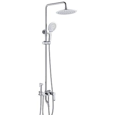 China With Diverter Hotel Bathroom Good Quality Chrome Plated Brass 4 Functions Shower Set with Storage Rack and Shattaf Bidet Mixer Faucet for sale