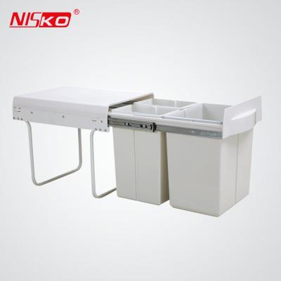 China Sustainable 400 mm 35L pull out dust bin, built in sideboard waste bin with lid for sale