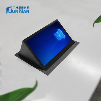 China Junnan Desk 15.6 Easy Conference System Flipper Motorized Monitor Audio and Video Meeting Premium Monitor Flipper for sale