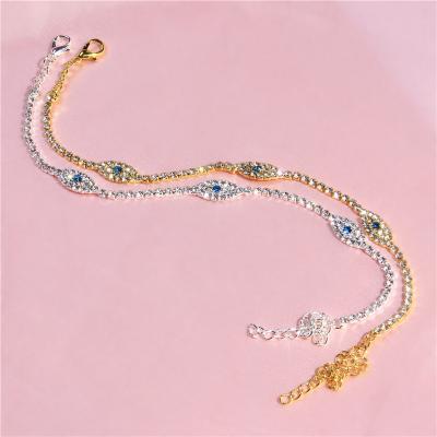 China Trendy Top Selling Women Diamond Jewelry Beach Party Shiny Rhinestone Evil Eye Anklet Chain for sale