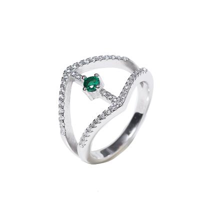 China CLASSIC 925 Sterling Silver Engagement Zircon Green Stone Diamond Deco Emerald Ring for sale