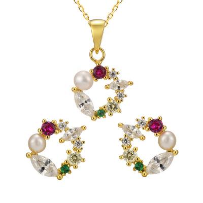 China Cute Circle Star Beauty Fashion Sterling Silver Handmade Jewelry Set Crystal Rhinestone Earring Gold Plated for sale