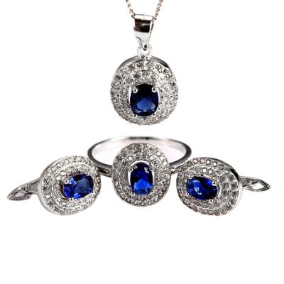 China Cute Wedding Jewelry Sets Necklace Stud Earring Sapphire Pendant Jewelry Set for sale