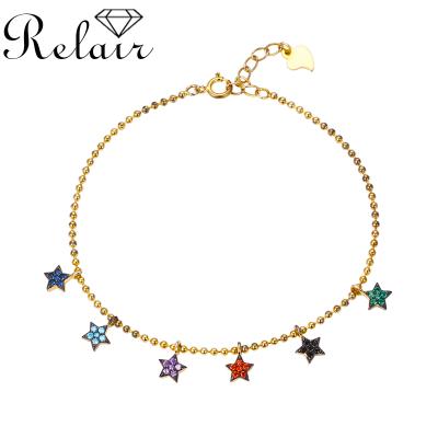 China Cute Rainbow Star Shape Bangle Bracelet Sterling Silver Adjustable Thin Link Multi Bracelet With Star Moon Charms CZ Bracelet for sale