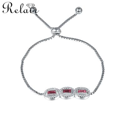 China Fashion Promotional Products Open Adjustable CZ Bracelet 925 Silver Jewelry Fine Red Stone Porcelain for sale