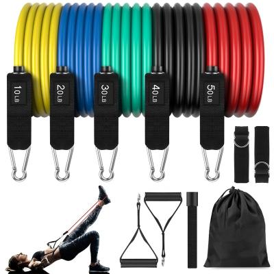 China Logo 150Lb 11 Pcs Portable Latex Client Workout Band Elastic Fitness Strength Bands Resistance Bands Set for sale