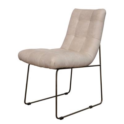 China Easy Clean Modern Nordic Simple Beige Leather Dining Chair Fabric PU Luxury Metal Base Dining Chairs for sale