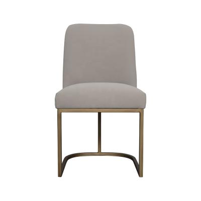 China Nordic modern style velvet fabric upholstered white dining chair room furniture with metal base gold steel for sale