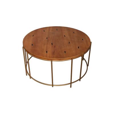 China KD Table Base High Quality Living Room End Table Brown Solid Wood Coffee Table With Metal Base for sale