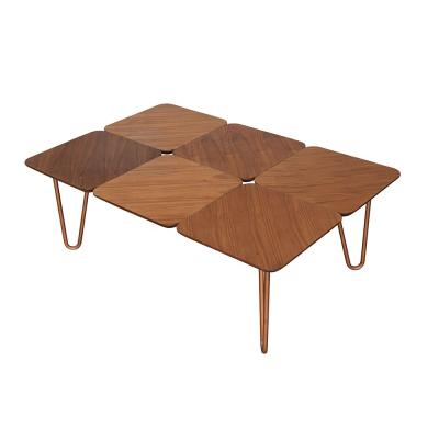 China KD modular wooden table top living room table top rectangle coffee table with steel legs for sale