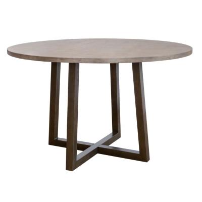 China Simple Brown Base Cross Base Round Rubber Wood Dining Table With Metal Cross Base for sale