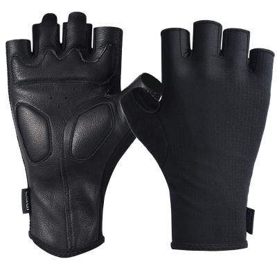 China Best Comfortable Breathable Half Finger Mountain Bike Gloves Goat Skin Leather Cushioned Padded Cycling Cycling Gloves for sale