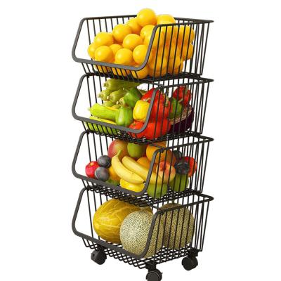 China Sustainable Black metal fruit basket Stackables stand for Fruit Vegetable Produce  Storage Bin for Kitchen Pantry Bathroom Gar for sale