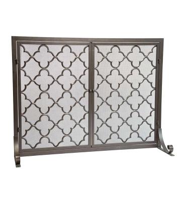 China Modern Bronze Metal Mesh Decorative Fireplace Screen With Doors for sale