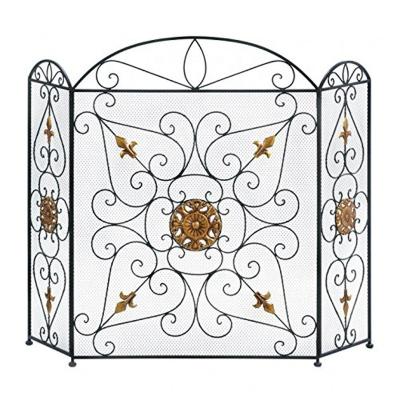 China Modern Black Iron Mesh Three Panel Decorative Fireplace Screens for sale