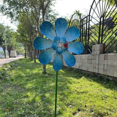 China Morden Metal Blue Small Size Wind Spinner Windmill For Garden Decorations for sale