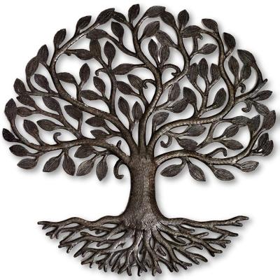 China Minimalist Large Tree Rustic Farmhouse Decor Nature Inspired Metal Tree of Life Roots 23In.x23In. Handmade in Haiti  Fair Trade Federation for sale